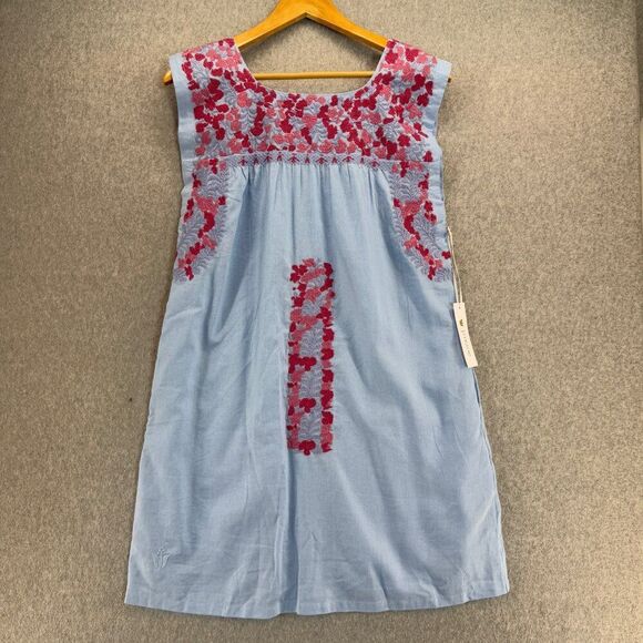 J.Marie NWT Womens Size XS Sleeveless Embroidered Oaxaca Floral Dress‎ Blue Pink - Picture 1 of 13